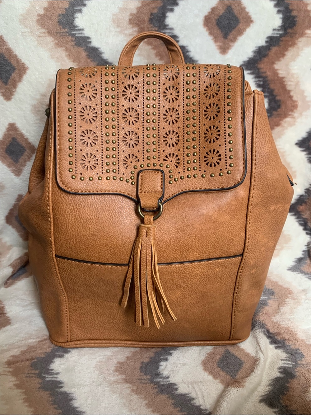 Cognac vintage vegan leather backpack